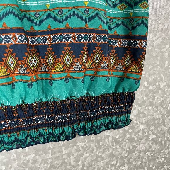 Delia's Women's Y2K Blue Tribal Print Lace Back Tank Top - Size Medium - Boho - Picture 3 of 7